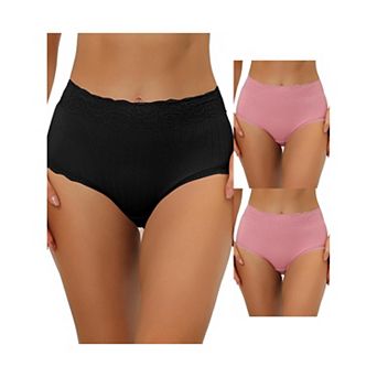3 Packs Women's High Waist Underwear Tummy Control Comfortable Lace Trim Ribbed Panties Muti-color