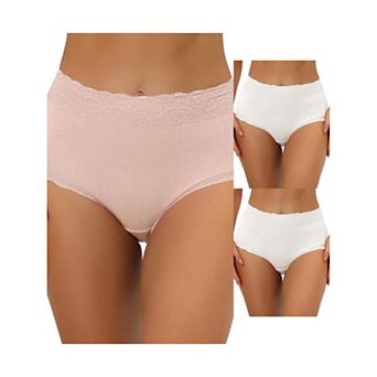 3 Packs Women's High Waist Underwear Tummy Control Comfortable Lace Trim Ribbed Panties Muti-color