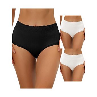 3 Packs Women's High Waist Underwear Tummy Control Comfortable Lace Trim Ribbed Panties Muti-color
