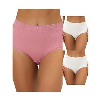 3 Packs Women's High Waist Underwear Tummy Control Comfortable Lace Trim Ribbed Panties Muti-color