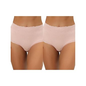 2 Packs Women's High Waist Underwear Tummy Control Comfortable Lace Trim Ribbed Panties