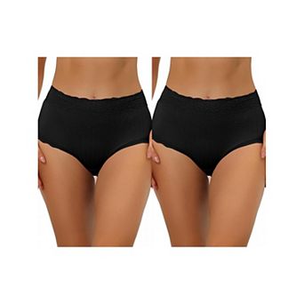 2 Packs Women's High Waist Underwear Tummy Control Comfortable Lace Trim Ribbed Panties