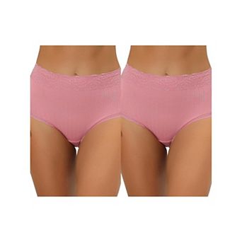 2 Packs Women's High Waist Underwear Tummy Control Comfortable Lace Trim Ribbed Panties