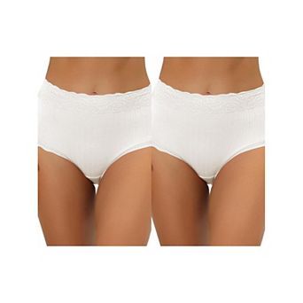 2 Packs Women's High Waist Underwear Tummy Control Comfortable Lace Trim Ribbed Panties