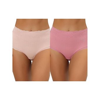 2 Packs Women's High Waist Underwear Tummy Control Comfortable Lace Trim Ribbed Panties Muti-color