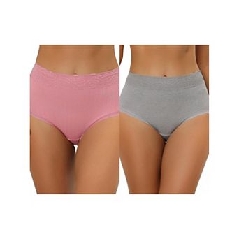2 Packs Women's High Waist Underwear Tummy Control Comfortable Lace Trim Ribbed Panties Muti-color