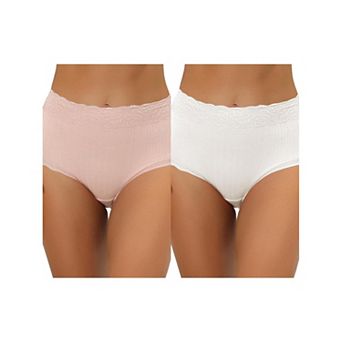 2 Packs Women's High Waist Underwear Tummy Control Comfortable Lace Trim Ribbed Panties Muti-color