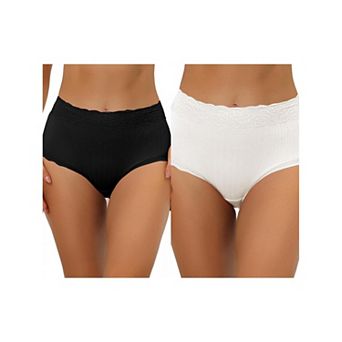 2 Packs Women's High Waist Underwear Tummy Control Comfortable Lace Trim Ribbed Panties Muti-color