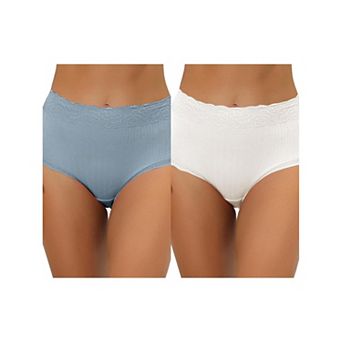 2 Packs Women's High Waist Underwear Tummy Control Comfortable Lace Trim Ribbed Panties Muti-color