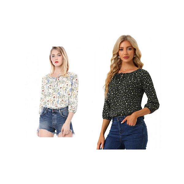 Women's 3/4 Sleeved Bow Tie Blouse Top