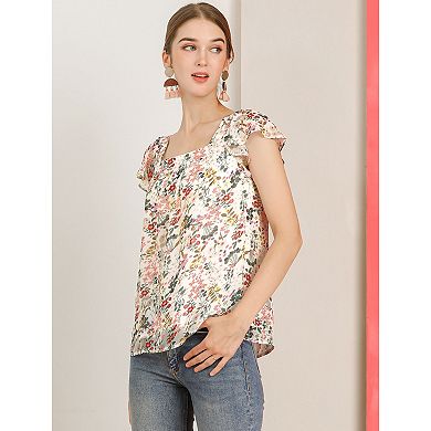 2 Packs Women's Chiffon Ruffle Sleeve Vintage Layered Floral Print Blouse Tops