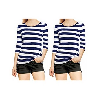 2 Packs Women's Elbow Sleeves Round Neck Casual Printed T-shirts