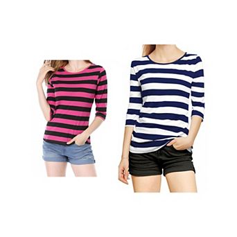 2 Packs Women's Elbow Sleeves Round Neck Casual Printed T-shirts