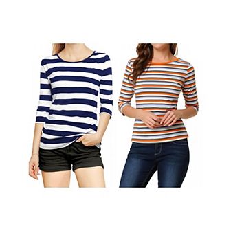 2 Packs Women's Elbow Sleeves Round Neck Casual Printed T-shirts