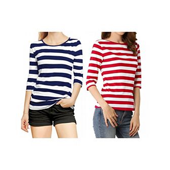 2 Packs Women's Elbow Sleeves Round Neck Casual Printed T-shirts
