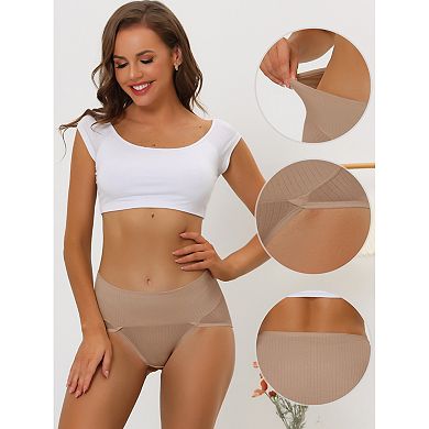 3 Packs Women's Hi-cut Ribbed High Waist Tummy Control Underwear, Available In Plus Size/muti-color