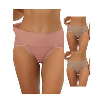 3 Packs Women's Hi-cut Ribbed High Waist Tummy Control Underwear, Available In Plus Size/muti-color