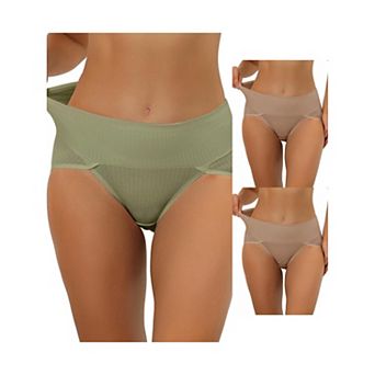 3 Packs Women's Hi-cut Ribbed High Waist Tummy Control Underwear, Available In Plus Size/muti-color