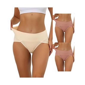 3 Packs Women's Hi-cut Ribbed High Waist Tummy Control Underwear, Available In Plus Size/muti-color