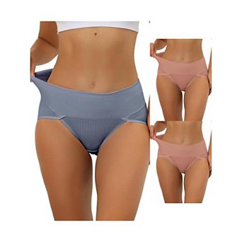 3 Packs Women's Hi-cut Ribbed High Waist Tummy Control Underwear, Available In Plus Size/muti-color