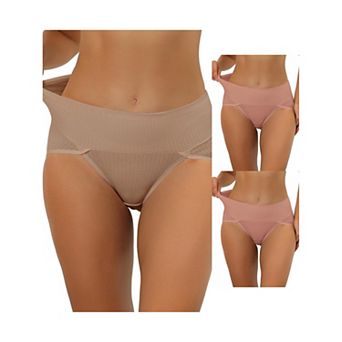 3 Packs Women's Hi-cut Ribbed High Waist Tummy Control Underwear, Available In Plus Size/muti-color