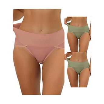3 Packs Women's Hi-cut Ribbed High Waist Tummy Control Underwear, Available In Plus Size/muti-color