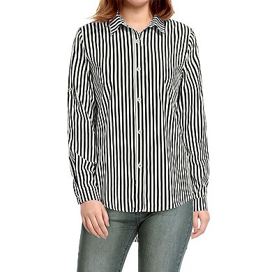 2 Packs Women's Button Down Roll-up Long Sleeves Lapel Collar Shirts