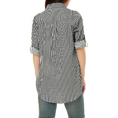 2 Packs Women's Button Down Roll-up Long Sleeves Lapel Collar Shirts