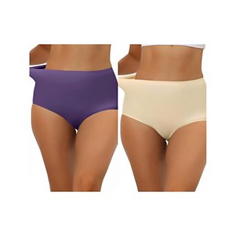 2 Packs Women's Elastic High-waisted Traceless Brief Breathable No Show Hipster Underwear Muti-color