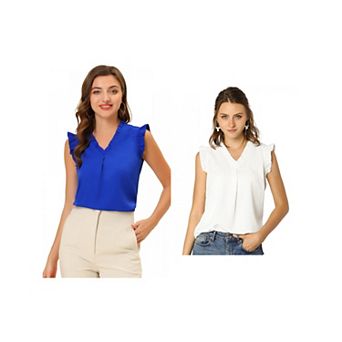 2 Packs Women's Ruffled Sleeveless Blouses Vintage Work Business Tops