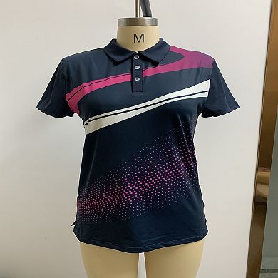 Women's Polo Shirt Short Sleeve Summer Print Top Light Sport Golf Tennis Shirt