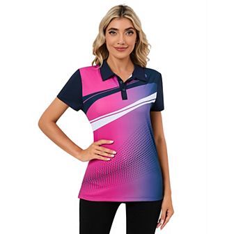 Women's Polo Shirt Short Sleeve Summer Print Top Light Sport Golf Tennis Shirt
