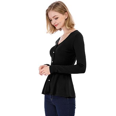 2 Packs Women's V Neck Long Sleeve Ribbed Pullover Knitted Peplum Tops