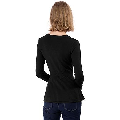 2 Packs Women's V Neck Long Sleeve Ribbed Pullover Knitted Peplum Tops
