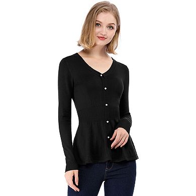 2 Packs Women's V Neck Long Sleeve Ribbed Pullover Knitted Peplum Tops