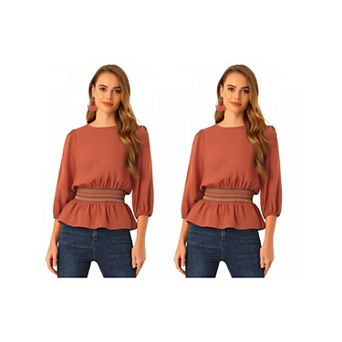 2 Packs Peplum Top For Women's Half Sleeve Smocked Waist Blouses
