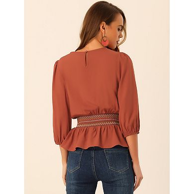2 Packs Peplum Top For Women's Half Sleeve Smocked Waist Blouses
