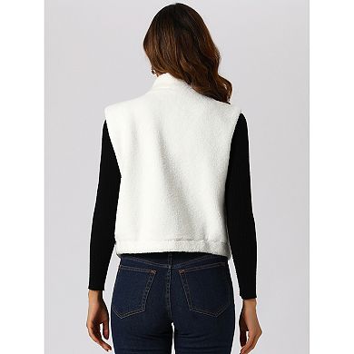 Women's Casual Winter Zip Up Fuzzy Fleece Sleeveless Jacket Vest With Pocket