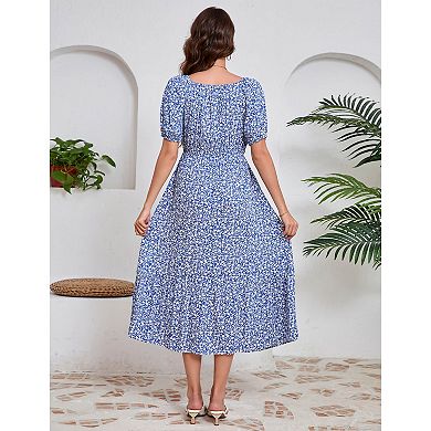 Women's Floral Maternity Dress V Neck Short Sleeve Swing Maxi Dresses Casual for Baby Shower