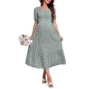 Women's Floral Maternity Dress V Neck Short Sleeve Swing Maxi Dresses Casual for Baby Shower