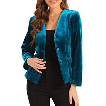 Velvet Blazers For Women Shoulder Pads Pockets 3 Buttons Casual Blazer Jackets