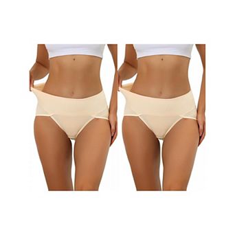 2 Packs Women's Hi-cut Ribbed High Waist Tummy Control Underwear, Available In Plus Size