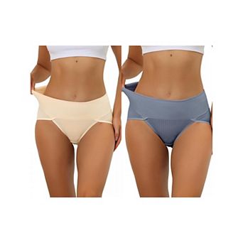 2 Packs Women's Hi-cut Ribbed High Waist Tummy Control Underwear, Available In Plus Size