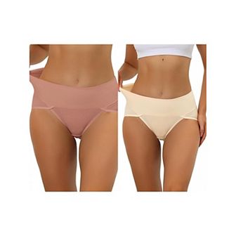 2 Packs Women's Hi-cut Ribbed High Waist Tummy Control Underwear, Available In Plus Size