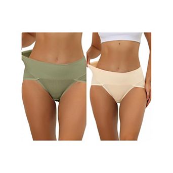 2 Packs Women's Hi-cut Ribbed High Waist Tummy Control Underwear, Available In Plus Size