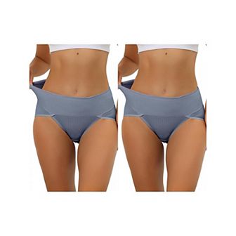 2 Packs Women's Hi-cut Ribbed High Waist Tummy Control Underwear, Available In Plus Size