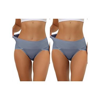 2 Packs Women's Hi-cut Ribbed High Waist Tummy Control Underwear, Available In Plus Size