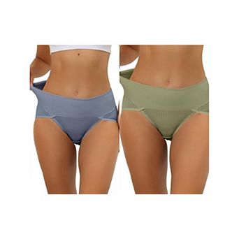2 Packs Women's Hi-cut Ribbed High Waist Tummy Control Underwear, Available In Plus Size
