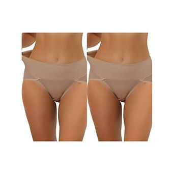 2 Packs Women's Hi-cut Ribbed High Waist Tummy Control Underwear, Available In Plus Size