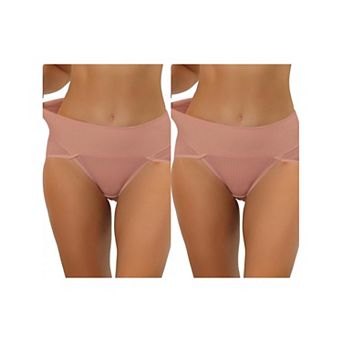 2 Packs Women's Hi-cut Ribbed High Waist Tummy Control Underwear, Available In Plus Size